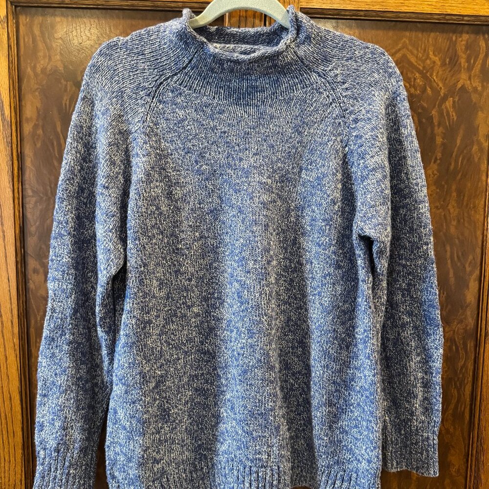 L.L. Bean Blue Marbled 100% Cotton Knit Sweater Crewneck Pullover